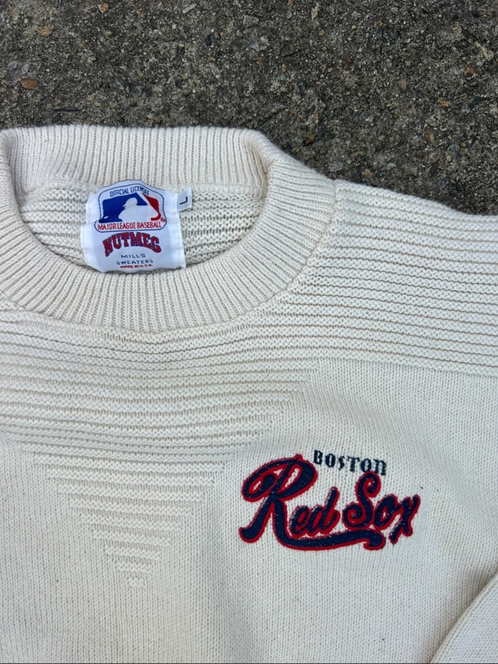 Vintage 1990’s Boston Red Sox Nutmeg Mills Wool Knot Sweater Rare Large